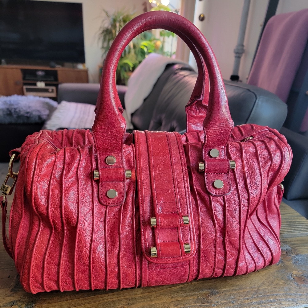 Red Treesje Marquis Satchel Leather Handbag